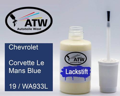Chevrolet, Corvette Le Mans Blue, 19 / WA933L: 20ml Lackstift, von ATW Autoteile West.